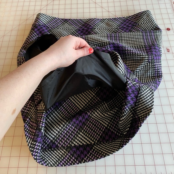 Ann Taylor Loft black white & purple plaid pencil a line work skirt size 14 - Picture 12 of 14